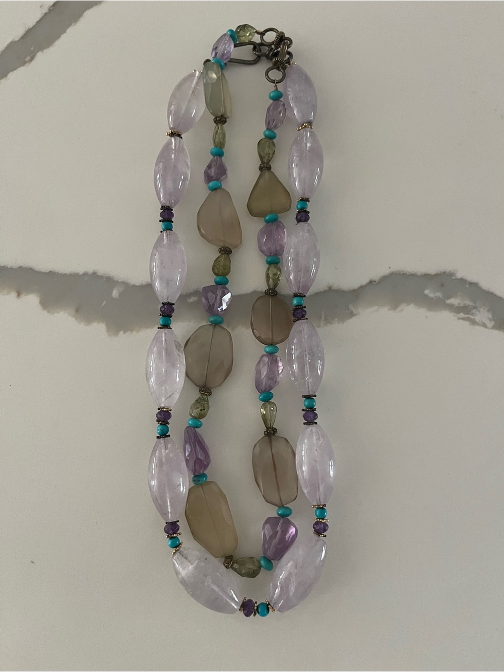 Bundle of 2 necklaces - purple, turquoise, and green gem stone necklaces